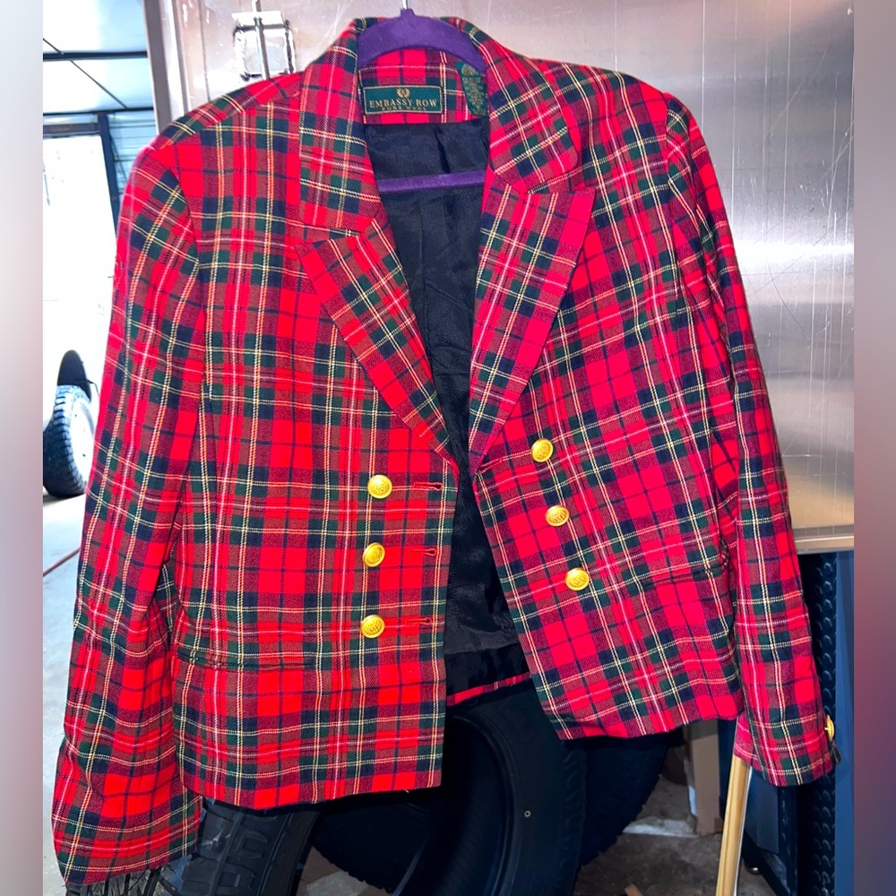 Embassy Row Red Plaid Double-Breasted Blazer